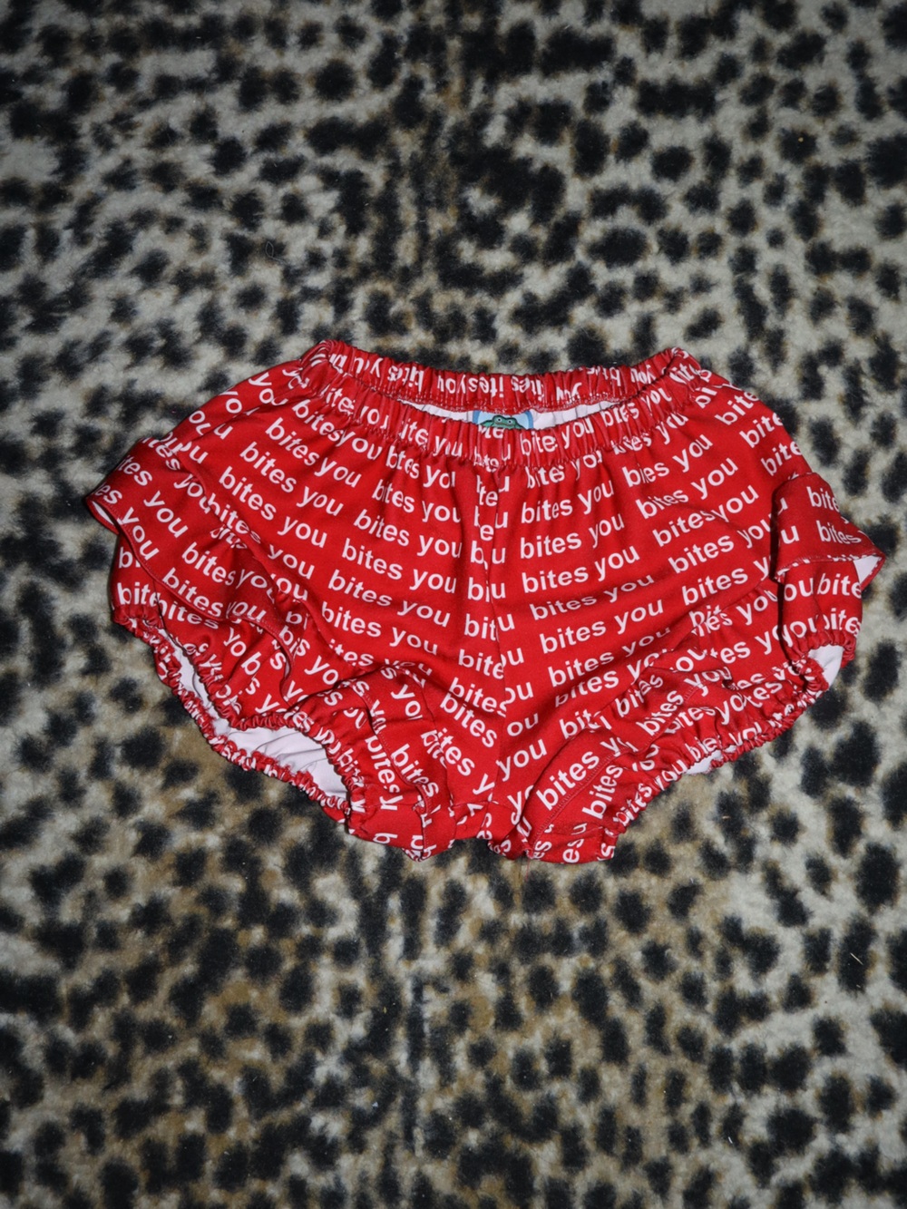 Omighty Red 'bites you' Graphic Ruffle  Shorts
